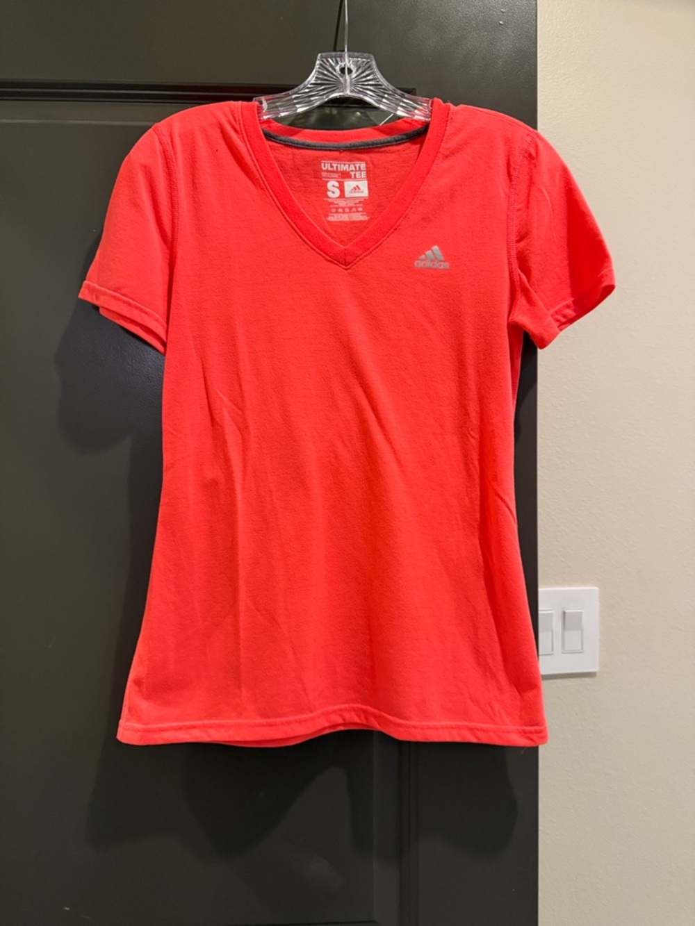 Adidas Women's Bright pink/ orangey V-Neck Performance Tee